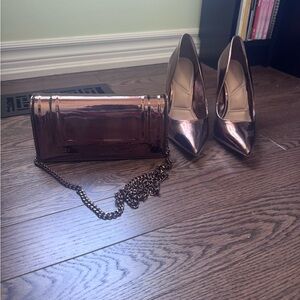 Shiny Bronze Heels and Clutch Set